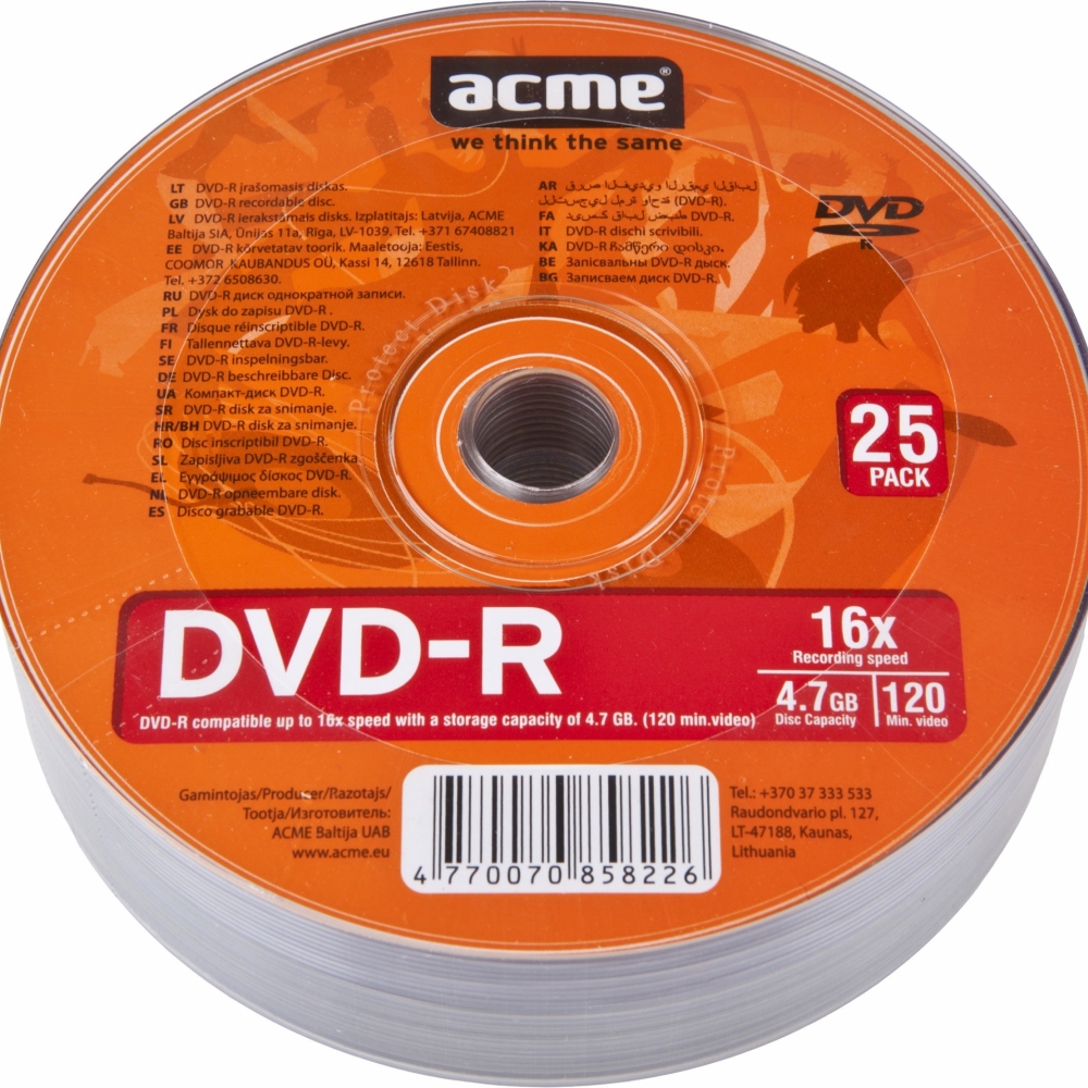 DVD-R 4.7GB 16x, Acme 1/25 celofan - CD DVD